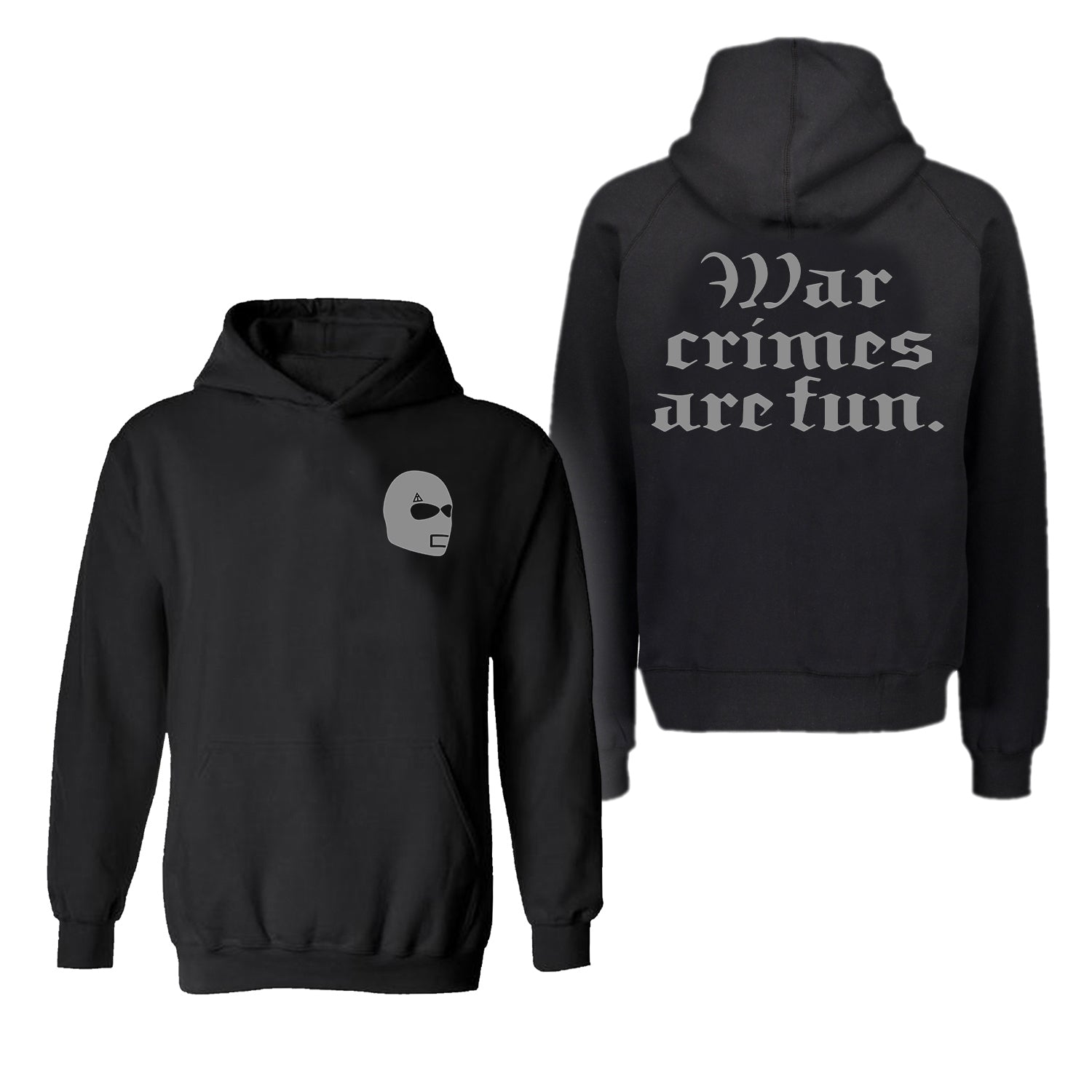 GREY WAR CRIMES ARE FUN HOODIE
